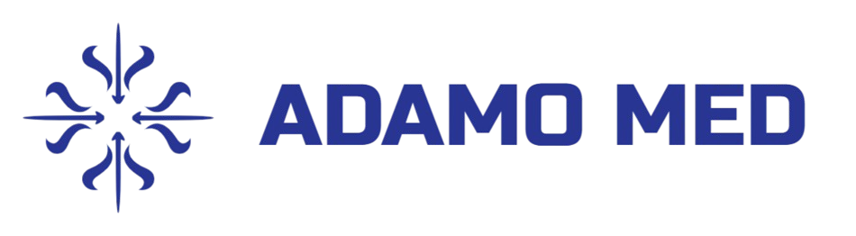 Logo firmy ADAMO MED w kolorze niebieskim
